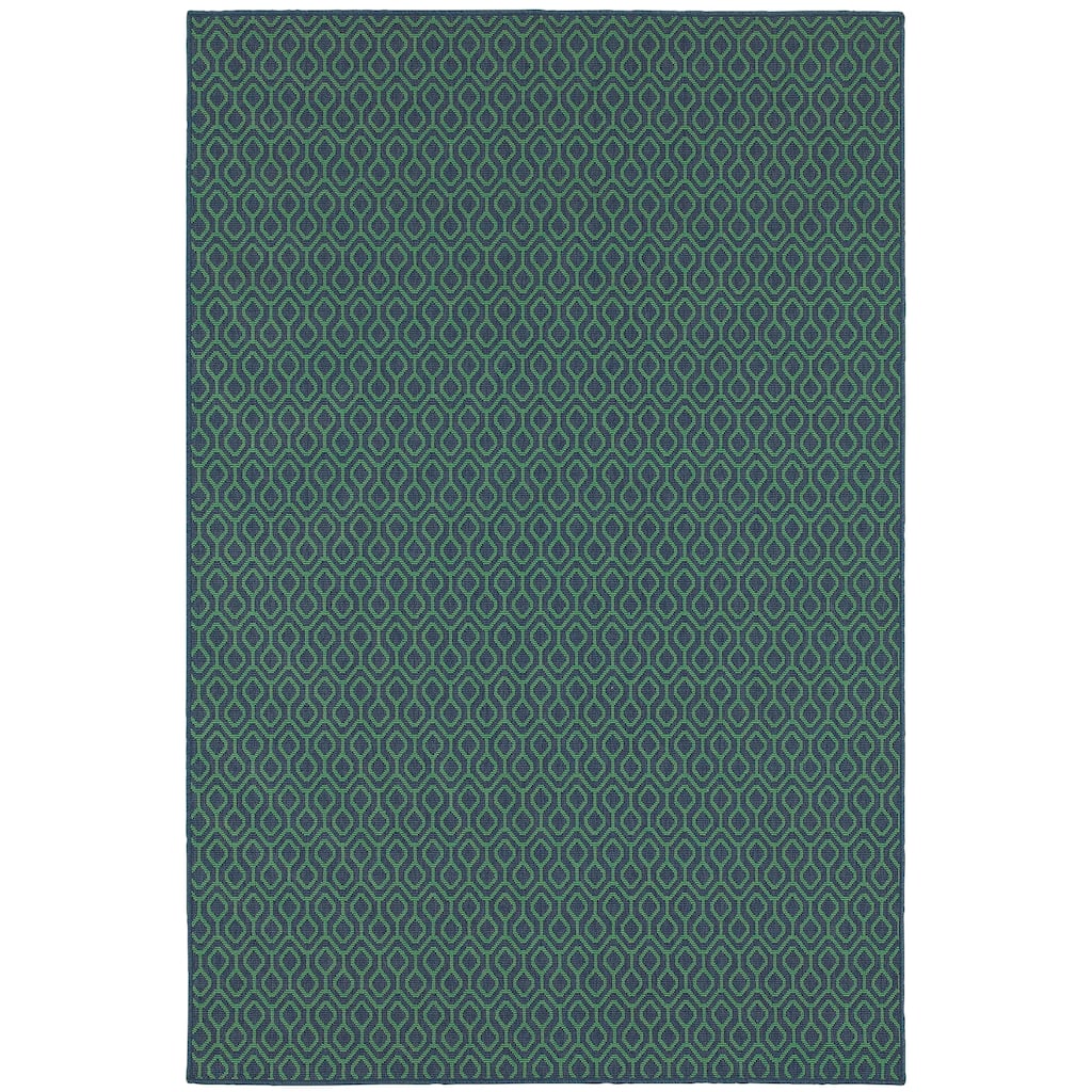 Mesa Navy Green Geometric Outdoor Casual Area Rug