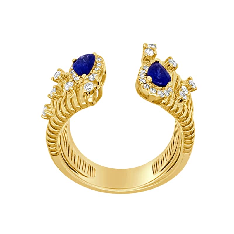 Auriya 14k Gold Sapphire and Diamond Dual Pear Halo Open Band 0.30 ct. tw. (F-G, VS)