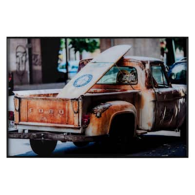 Surf's Up Glass Wall Art with Black Frame - Orange