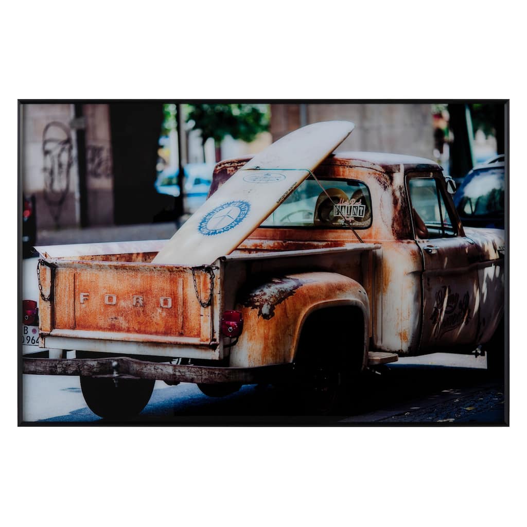 Surf's Up Glass Wall Art with Black Frame - Orange