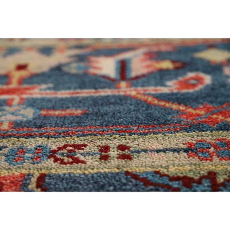 Geometric Heriz Serapi Indian Rug Hand-Knotted Orange Wool Carpet - 7'10"x 9'9"