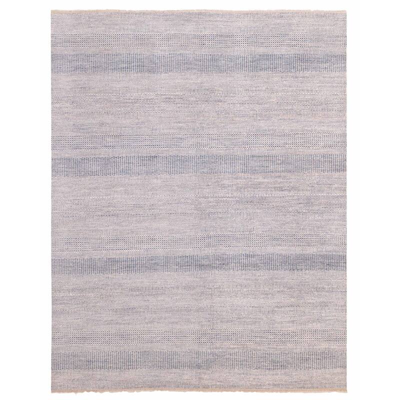 ECARPETGALLERY Hand-knotted Silk Shadow Blue, Ivory Silk, Wool Rug - 7'11 x 9'11