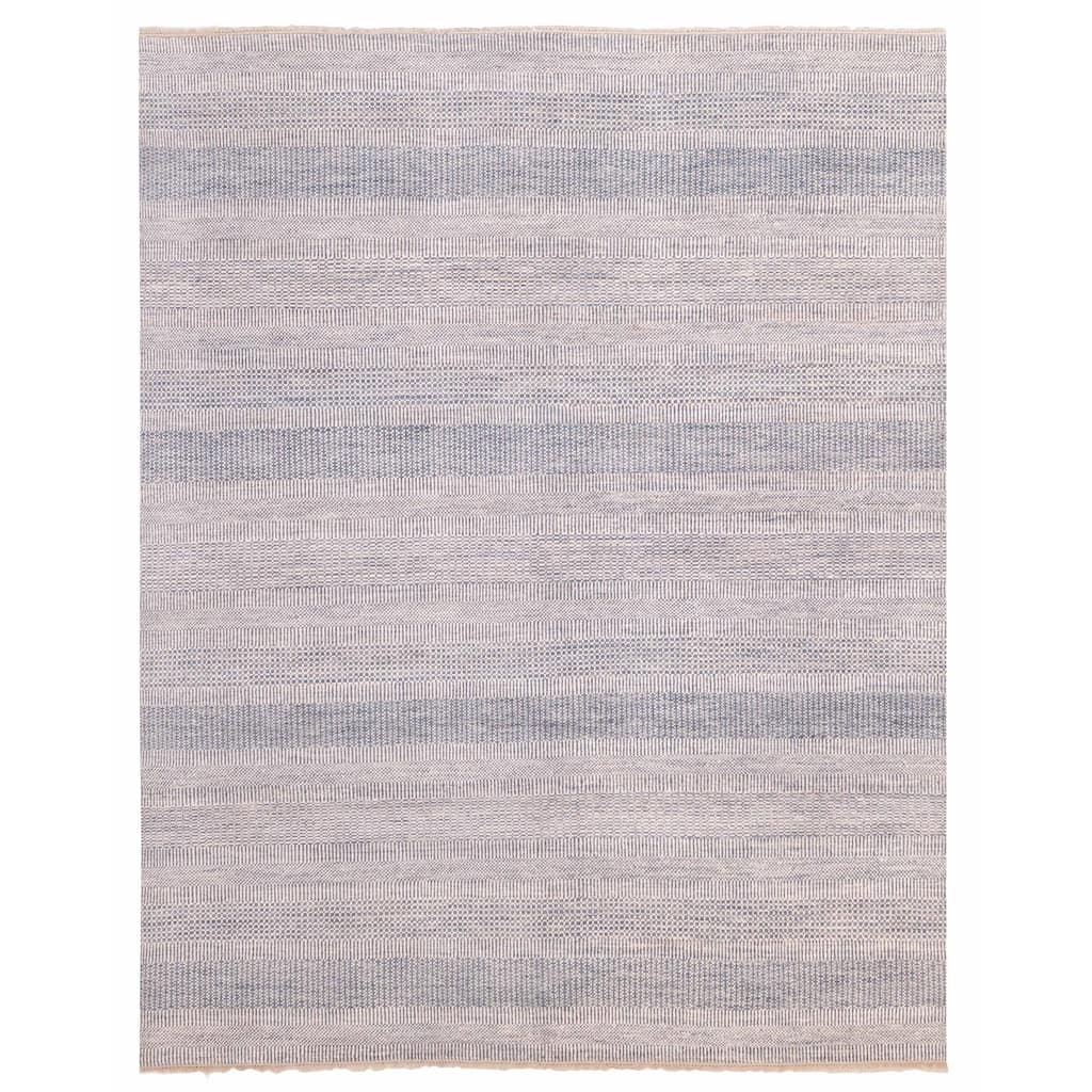 ECARPETGALLERY Hand-knotted Silk Shadow Blue, Ivory Silk, Wool Rug - 7'11 x 9'11