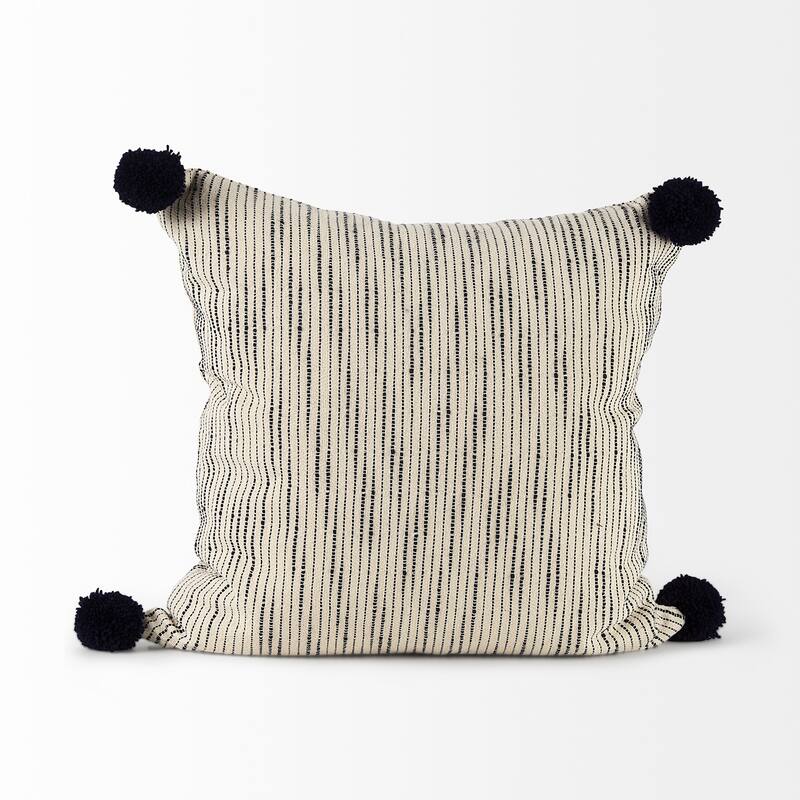 Krystal Cream/Blue Pom Pom Decorative Pillow Cover