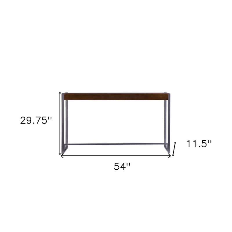Dark Brown Wood Console Table and Gunmetal Sled Base - 54" L x 11.5" W x 29.75" H
