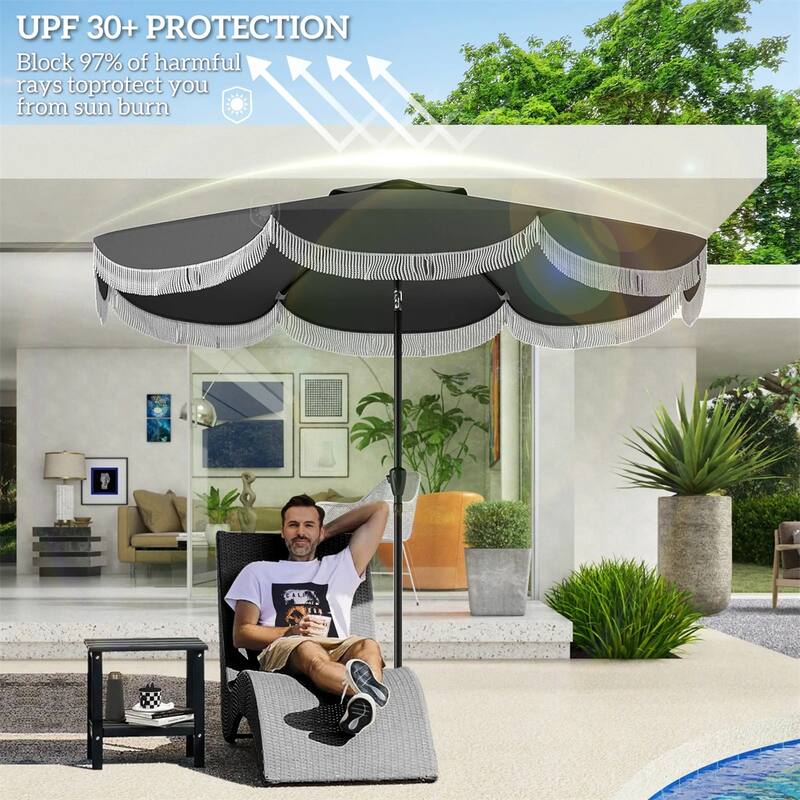 8.8 ft Patio Umbrella UPF 30+ Shade with Easy Crank Operation for Table or Standalone Use - 8.8'Dia x 7.8' H