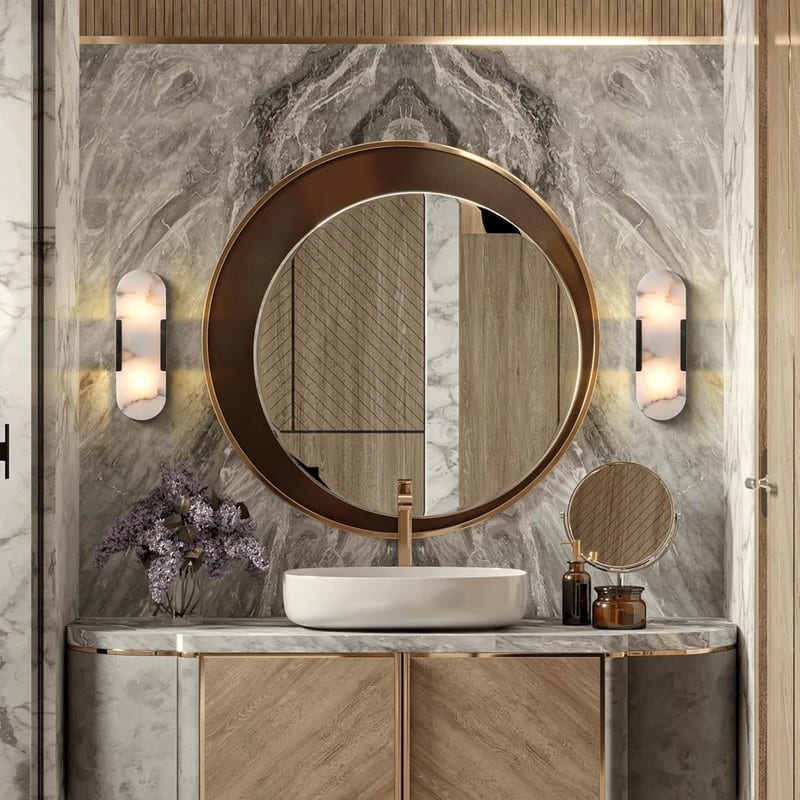 KAYLA 13.8 in. 2-Lights Gold Modern Vanity Light with Luxury Marble Shade(Set of 2)