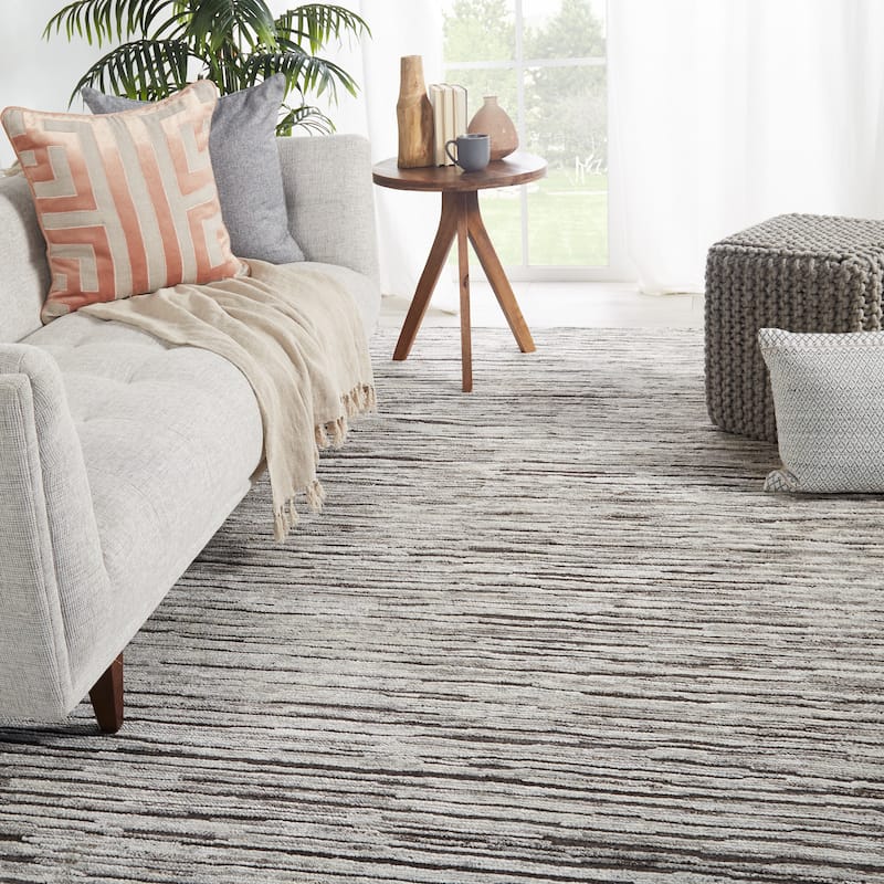 Welles Hand-Knotted Striped Dark Gray/ Ivory Area Rug