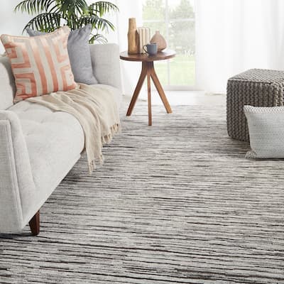 Welles Hand-Knotted Striped Dark Gray/ Ivory Area Rug