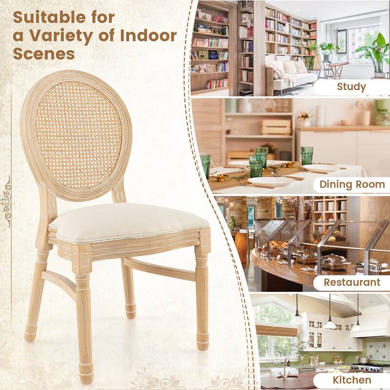 Gymax Dining Chairs Set of 2 French Style Kitchen Chair w/ Hand-Woven