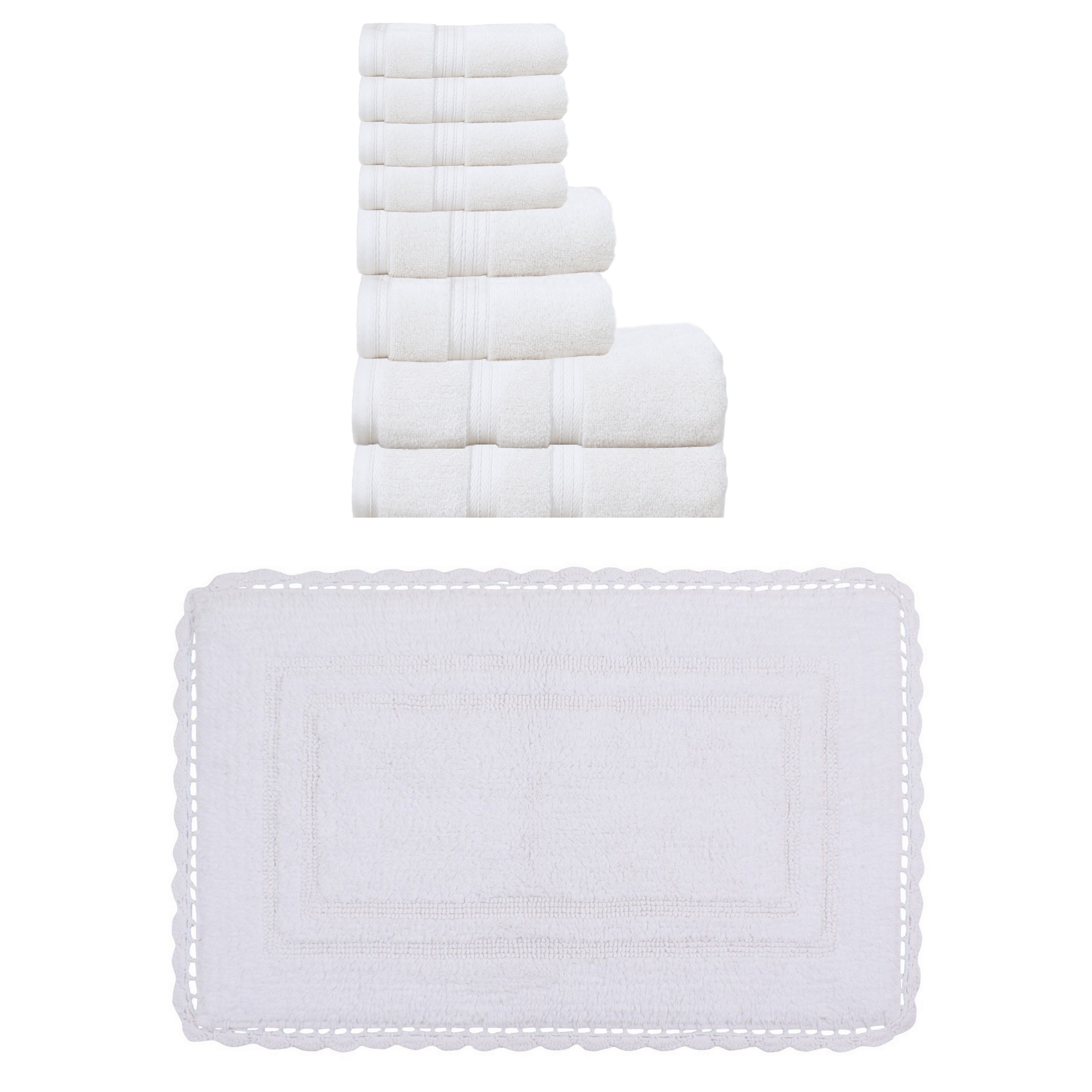 Home Weavers Casual Elegance 100% Soft Cotton 8 Pc Bath Towel Set & 1 Pc 21x34" Bath Rug, Machine Washable & Non Slip (Set of 9)