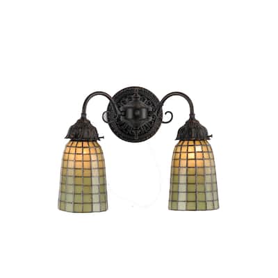 Meyda Tiffany 14.5" W Geometric Green 2 Light Wall Sconce