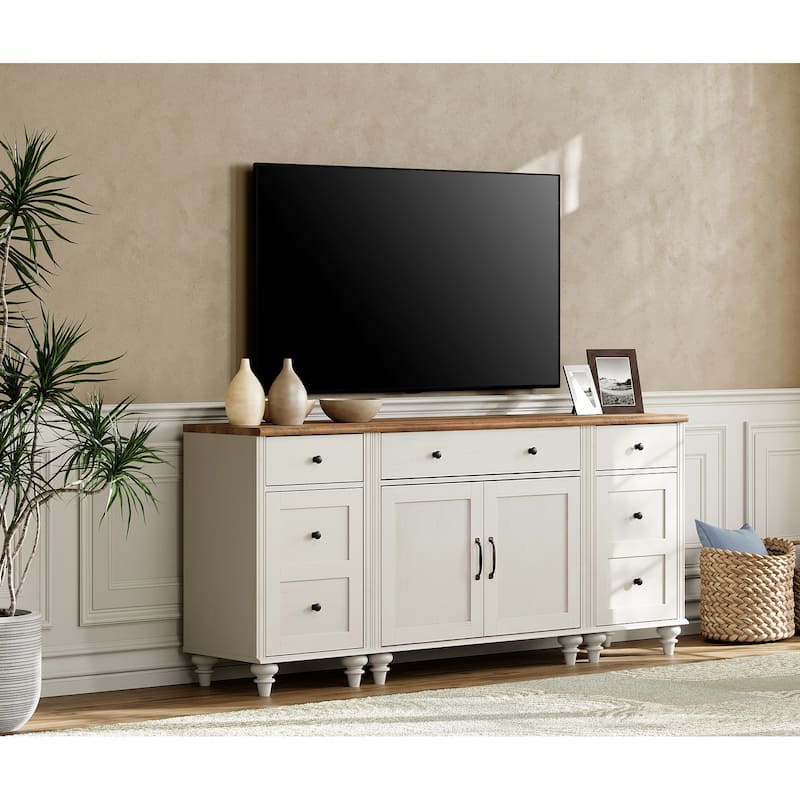 Farmhouse TV Stand with Doors and Drawer﻿
