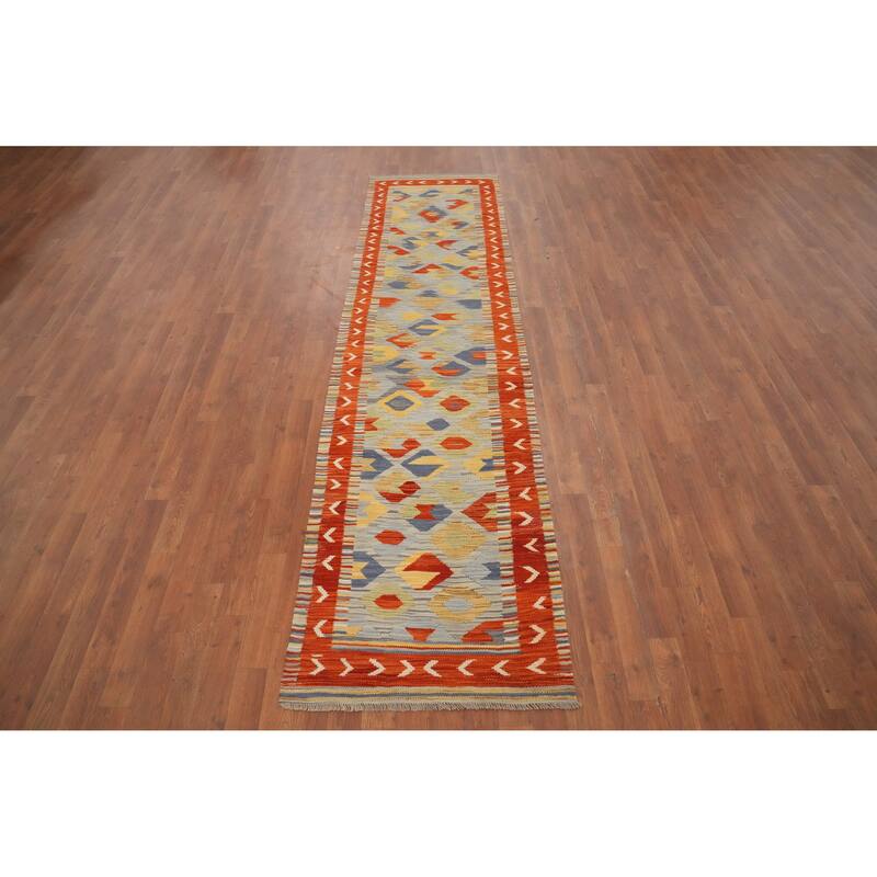 Hand Woven Oriental 100% Wool Carpet Southwestern Tribal Multi-Colored Kilim Runner Rug - 9' 9'' X 2' 5''