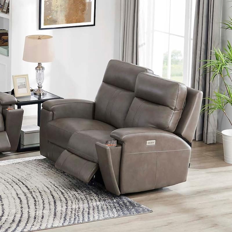 Hydeline Venice Zero Gravity Power Recline and Headrest Top Grain Leather Loveseat with Cup Holder