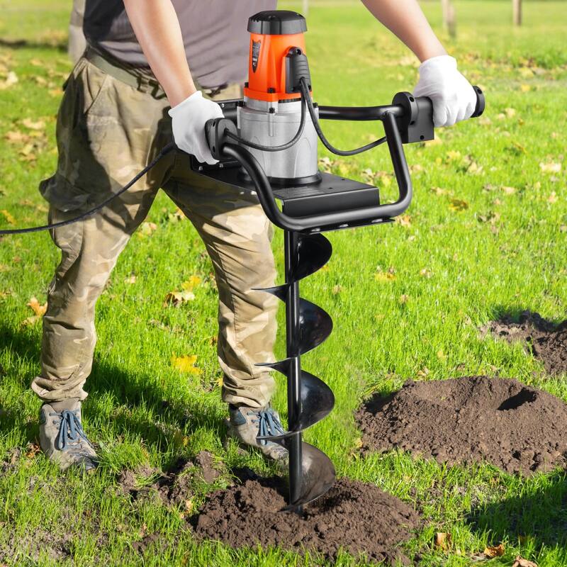 Black and Orange Metal Electric Post Hole Digger 1500W with Alloy Auger Bit and Extension Rod - 15.16 x 23.03 x 13.98 in