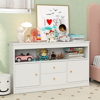 Kids Toy Storage Organizer with Open Shelf and 2 Drawers for Playroom - 42" x 12" x 24.5"