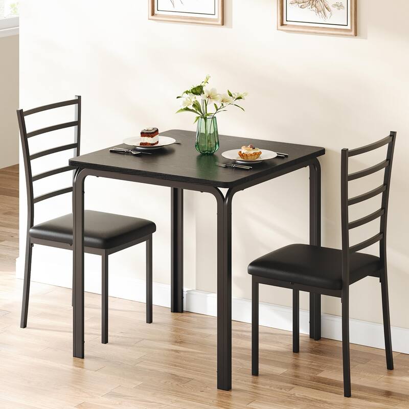 3-piece Wood Square Kitchen Dining Table Set for Apartment