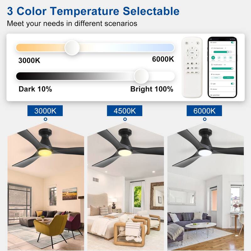 Ceiling Fans with Lights and APP: Flush Mount Low Profile Ceiling Fan for Bedroom - Dimmable Indoor Outdoor Fan