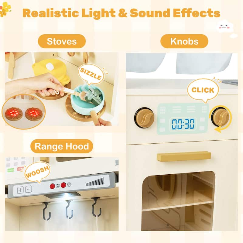 Costway Corner Play Kitchen with Lights & Sounds Wooden Toy Kitchen - See Details