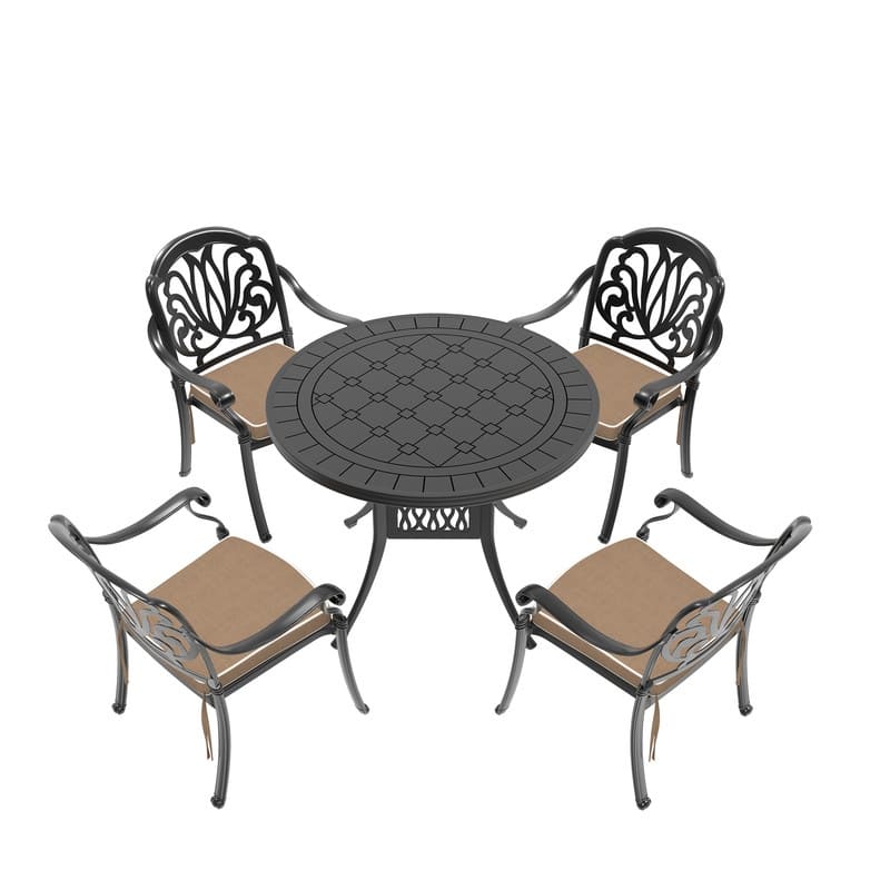5-Piece Cast Aluminum Outdoor Dining Set with 39.37 in. Round Table and Seat Cushions
