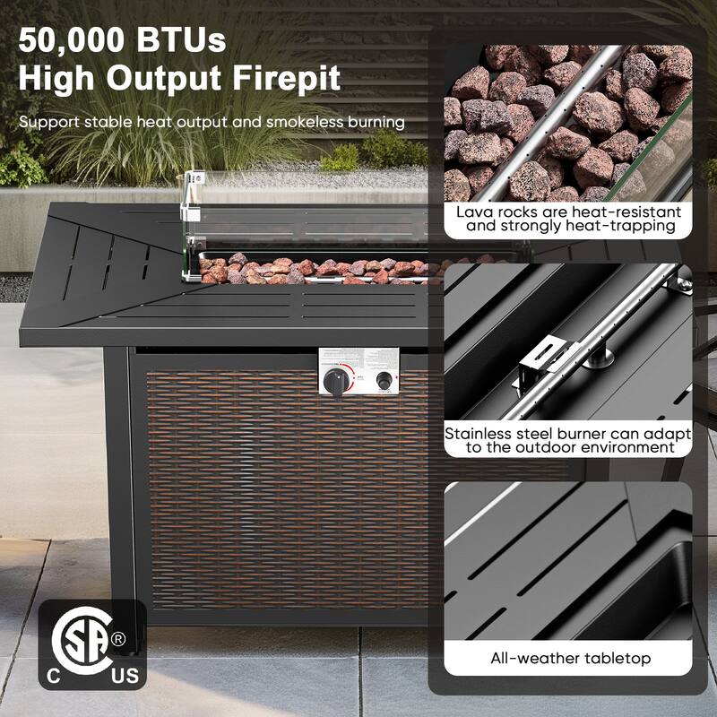 Meyreso 5-Piece Outdoor Patio Metal Fire Pit Wicker Conversation Set with 5-Inch Thick Olefin Cushions