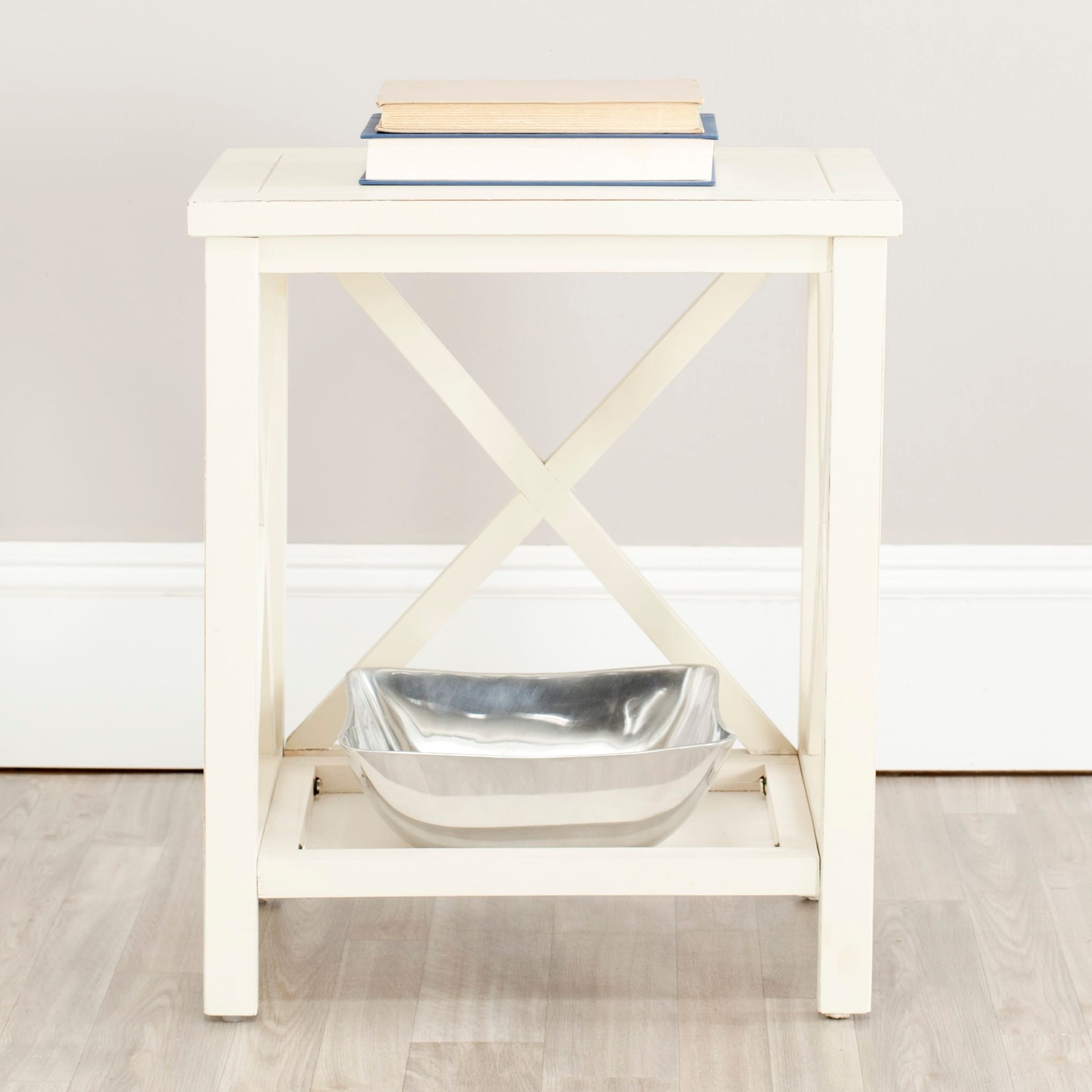 SAFAVIEH Otley White Cross Back End Table 18.1