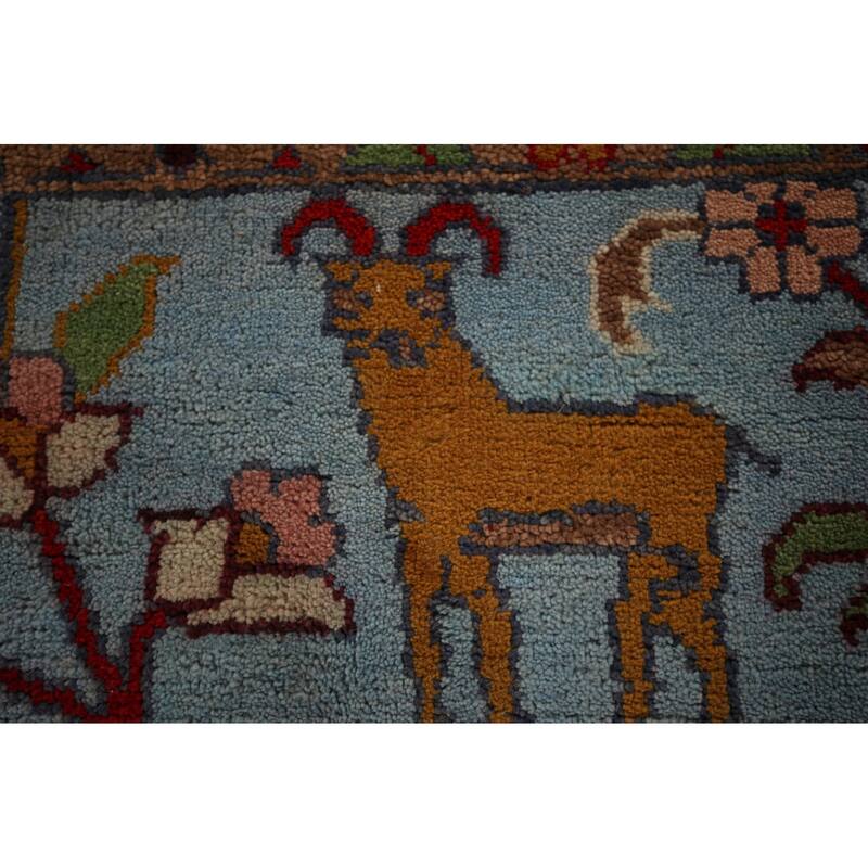 Hunting Animals Blue Ziegler Indian Area Rug Hand-Knotted Wool Carpet - 8'10"x 12'2"