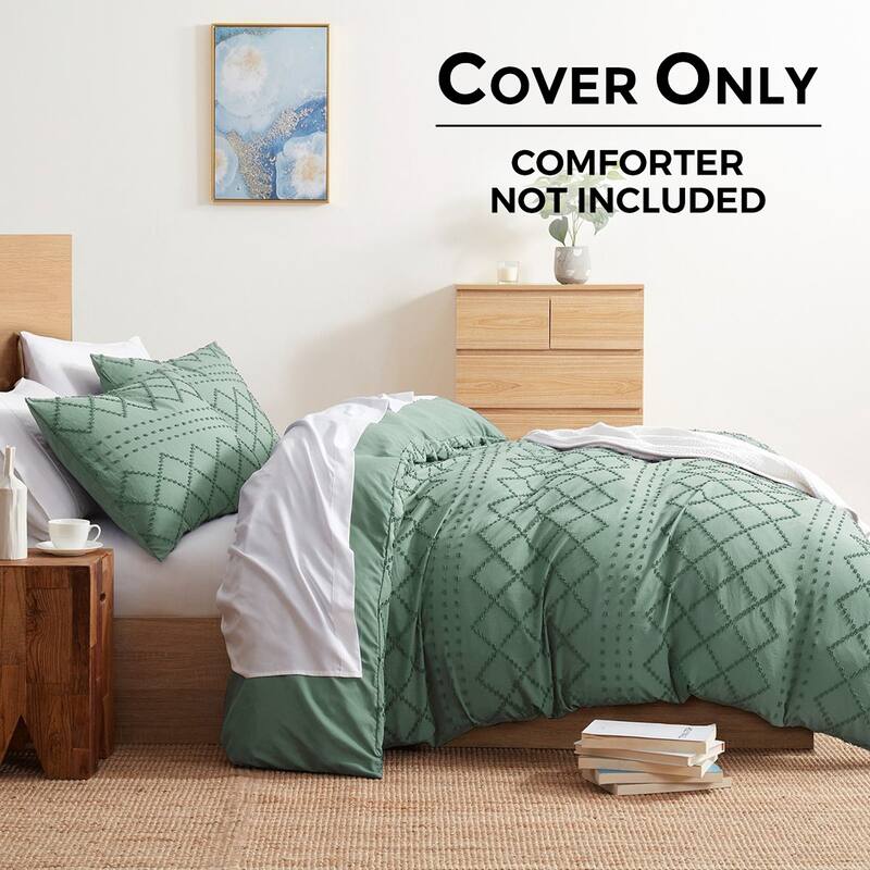 Nestl Boho Tufted Embroidery Double Brushed Duvet Cover with Button Closure