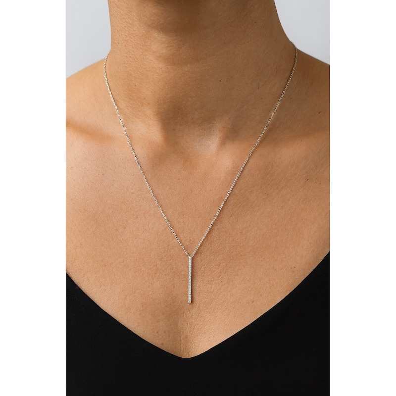 Rhodium Cubic Zirconia Bar Pendant Necklace