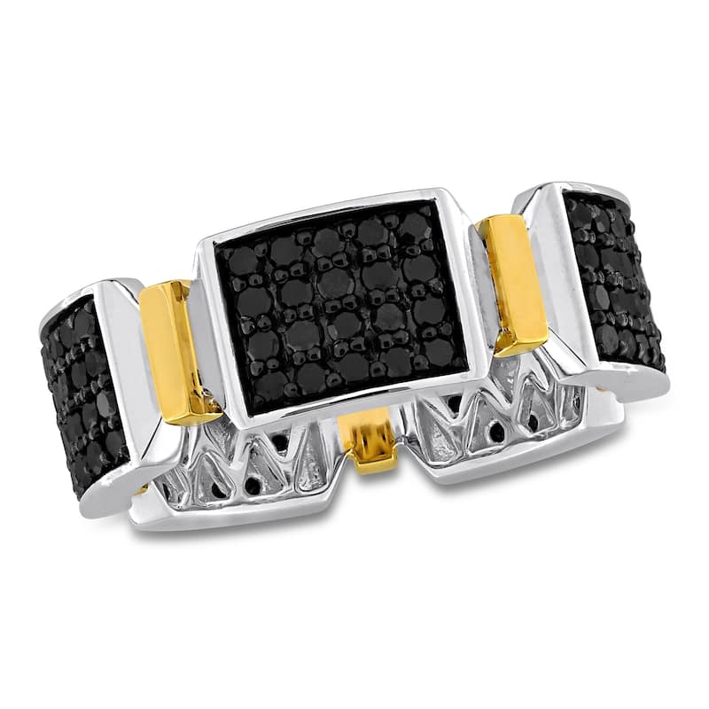 Miadora 1 1/2ct TDW Black Diamond Men's Band in Two-Tone 14k White and Yellow Gold
