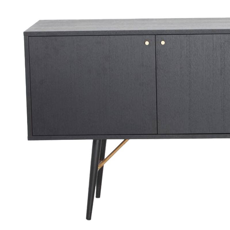 Belo Sideboard Buffet Console, 2 Drawers, Gold Accent, Black, 63 Inch
