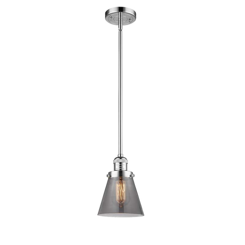 Innovations Lighting Franklin Restoration Cone - 1 Light 6" Stem Hung Mini Pendant - Polished Chrome/Light Smoke
