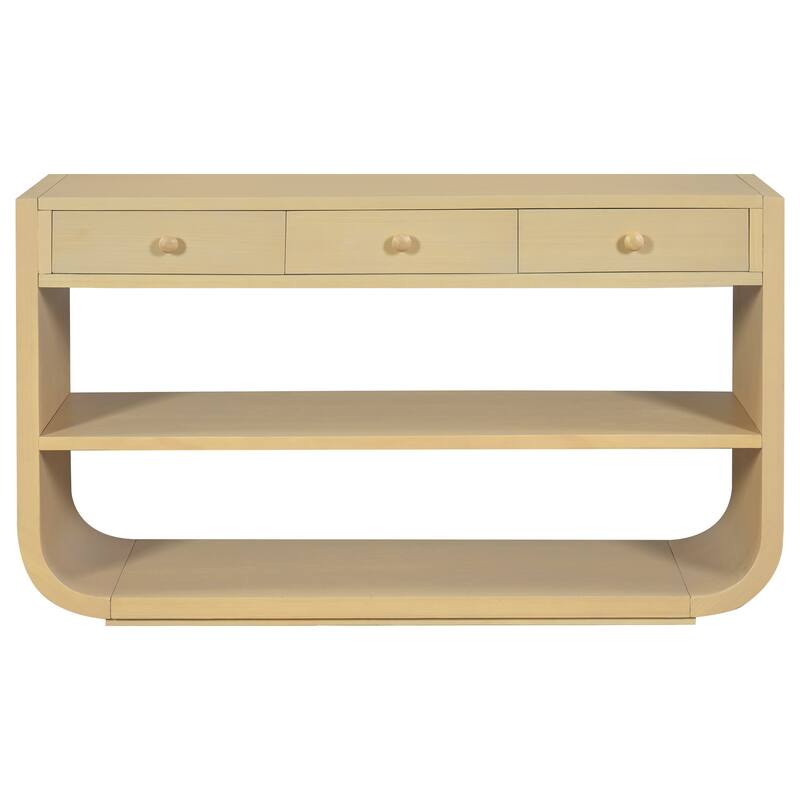 Christopher Knight Home - Modern Entryway Curved Console Table with Soft-Close Drawers & Open Shelves for Living Room, Hallway