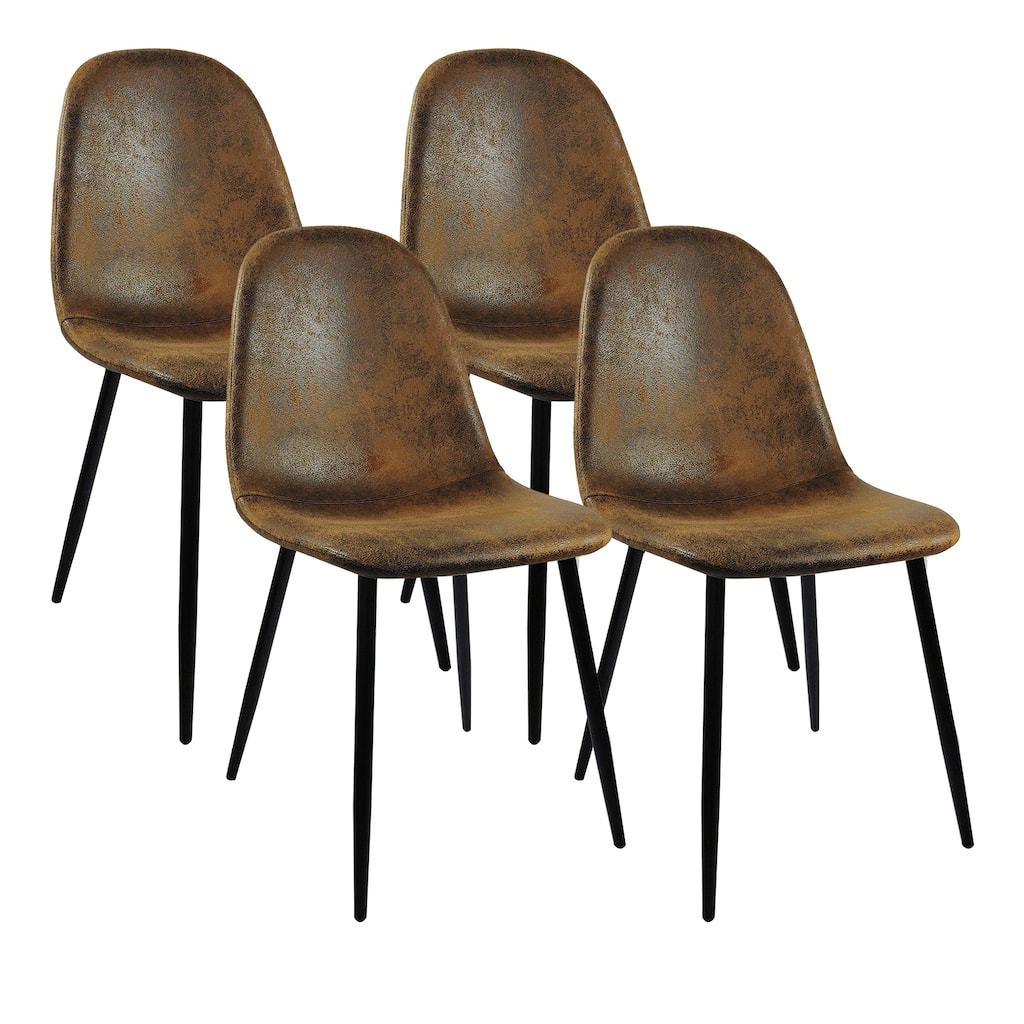 Brown Suede Metal Mid-Century Modern Dining Chairs Set of 4 - 16.53" L x 18.5" W x 33.5" H