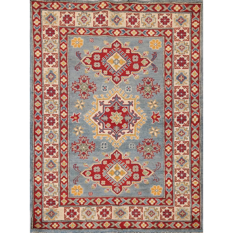 Light Blue Kazak Oriental Accent Rug Hand-Knotted Wool Carpet - 3'6"x 4'10"