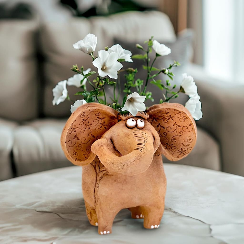 Golden Ceramics Handmade Flower Pot Planter - Elephant - 6.7" x 7"
