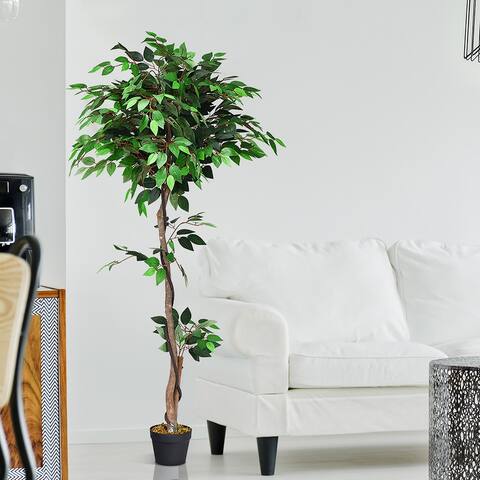 5.5FT Ficus Silk Leaf Artificial Tree Potted Fake Greenery Plants