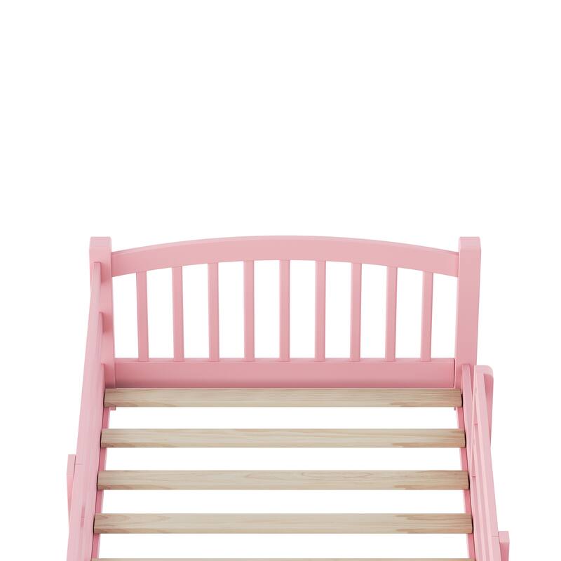 Montessori Solid Pine Floor Bed with Full-Length Safety Fence & Slatted Base by Harper&Bright Designs