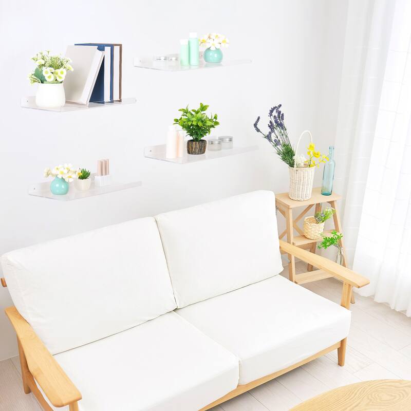 Acrylic Floating Shelves for Wall Mounted, Clear Acrylic Shelves for Bedroom and Kitchen Room Wall Display Shelf Clear