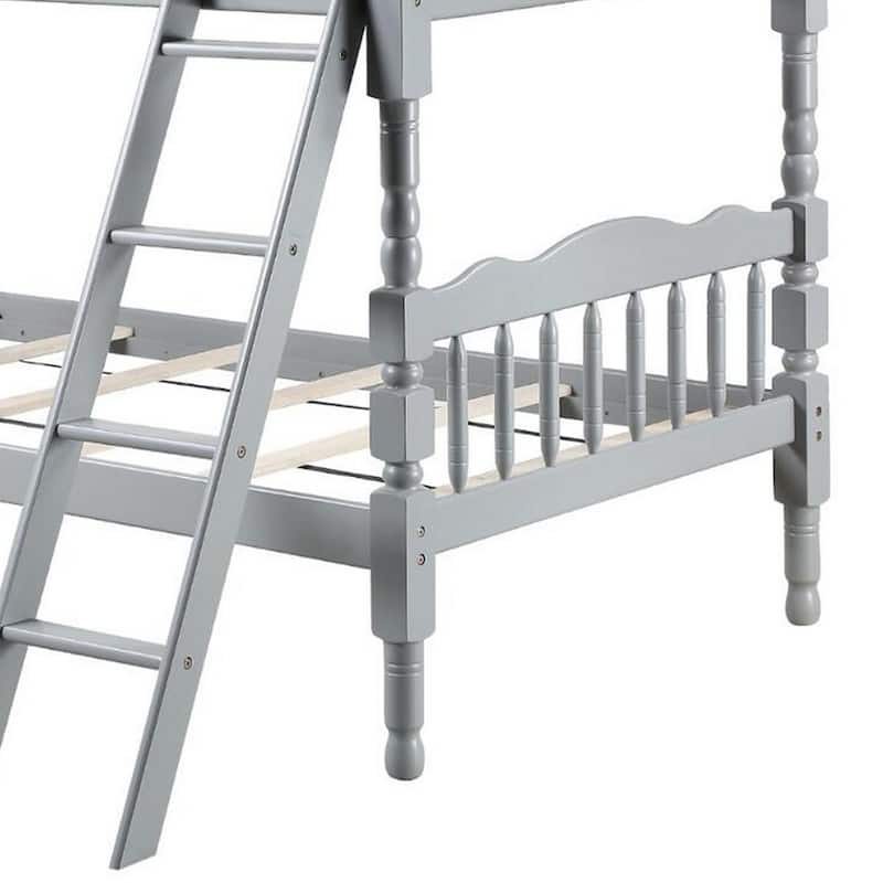 Alice Classic Twin Bunk Bed with Ladder, Guard Rail, Carved Legs, Gray