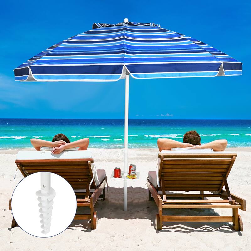 Costway 7.2 FT Portable Beach Umbrella Tilt Sand Anchor Cup Holder - 7.2' x 7.2'