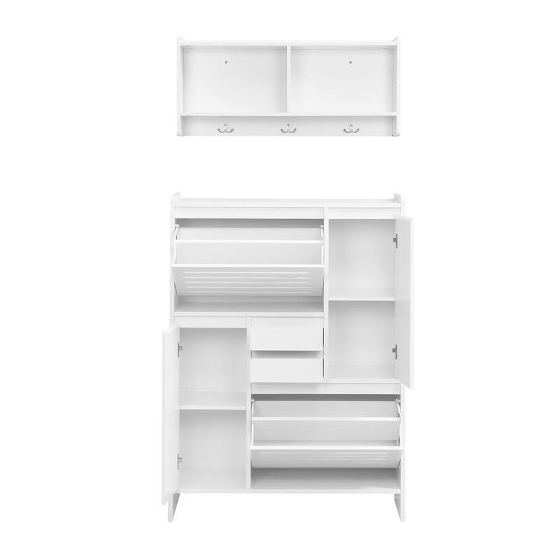 Shoe Storage Cabinet with Wall Cabinet, Breathable Flip Drawer Shoe Rack, Space-Saving Shoe Organizer Cabinet for Entryway