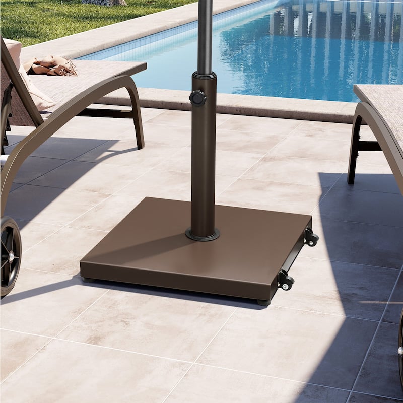 Patio Outdoor Market Umbrella Holder Base 40/55 Pound Square Stand for Pole Umbrella - With wheels, Brown - 40lbs