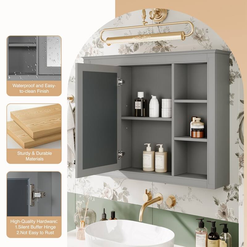 GDFStudio - Riggs Modern Wall-Mounted Bathroom Storage Cabinet with Mirror and Open Shelves (Not Include Bathroom Vanity)