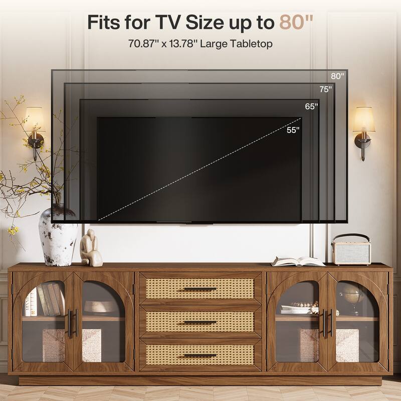 70.9" Mid-century Modern TV Stand for Up to 80" TVs, Entertainment Center for Living Room - 13.78" D x 70.87" W x 21.65" H