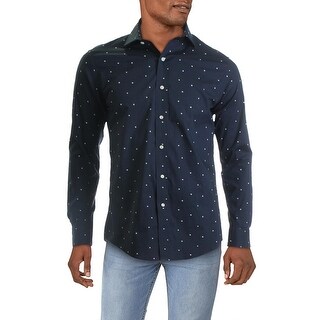 mens dress shirt with stars Stars Long Sleeve Men Button up Shirt, Space Black White Print Dress Buttoned Collar Dress Shirt With Chest Pocket