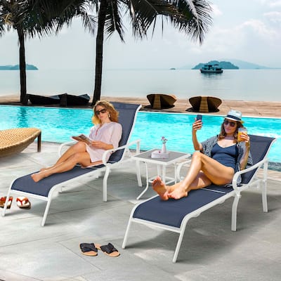 Outdoor 5 Adjustable Chaise Lounge Set with Side Table and Pool Lounge Chairs