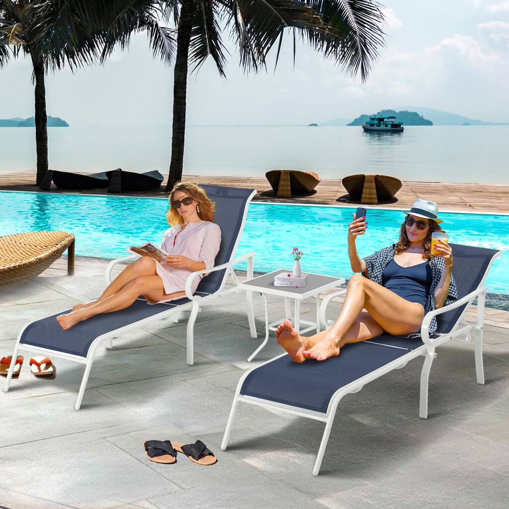 Outdoor 5 Adjustable Chaise Lounge Set with Side Table and Pool Lounge Chairs