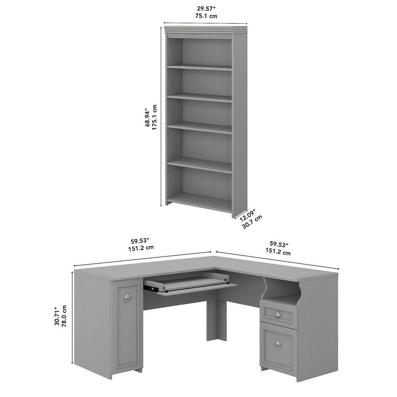 L-shaped Desk and 5-Shelf Bookcase